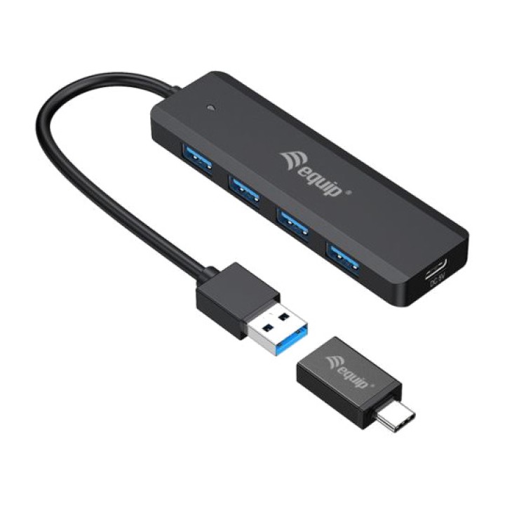 EQUIP USB-Hub mit 4 Anschlüssen, Typ-C-Stromeingang und