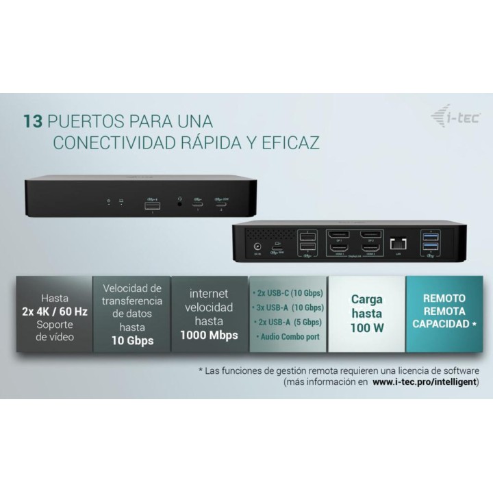 I-TEC Universal 13-in-1 docking station for 2 4K monitors