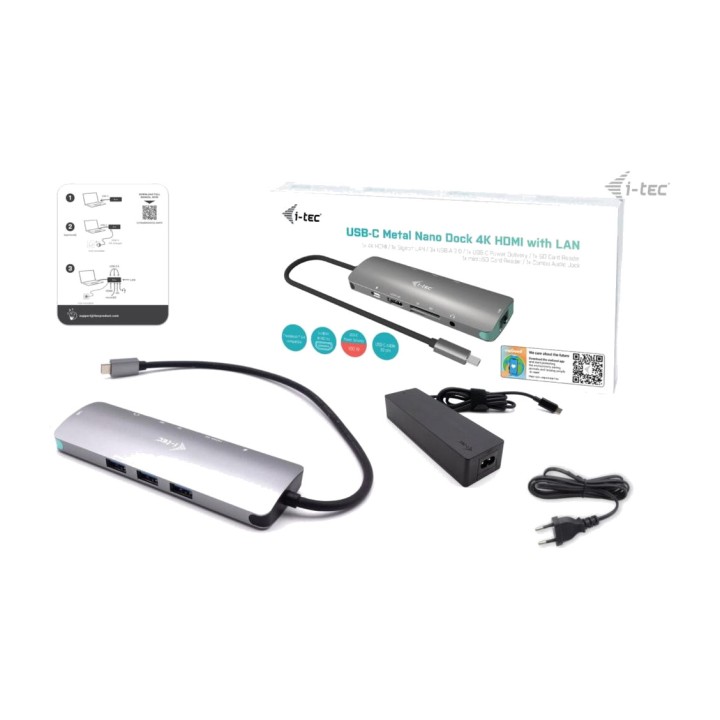 I-TEC Mini docking station USB-C 9 in 1 con HDMI 4K, rete e