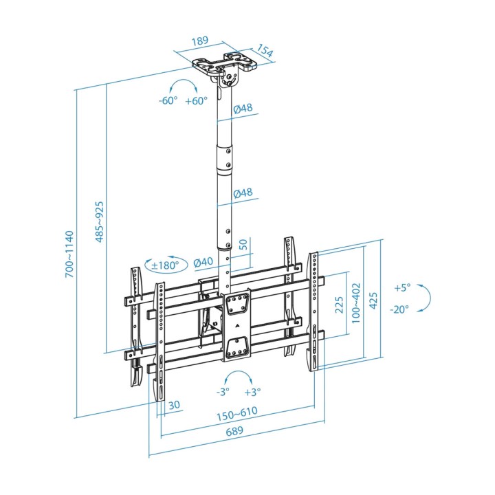 TOOQ Dual ceiling mount for two TVs LPCE2286TSLI 43-86" 50KG