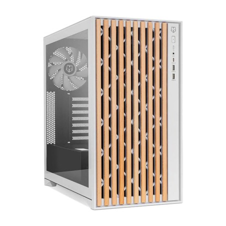 atx mid-tower computer case with wood front panel and tempered glass hummer-element 3x140mm gpu-410mm