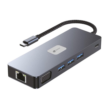 docking station usb-c 11 en 1 con hdmi, displayport, vga, red y lector de tarjetas leds03 pd-100w