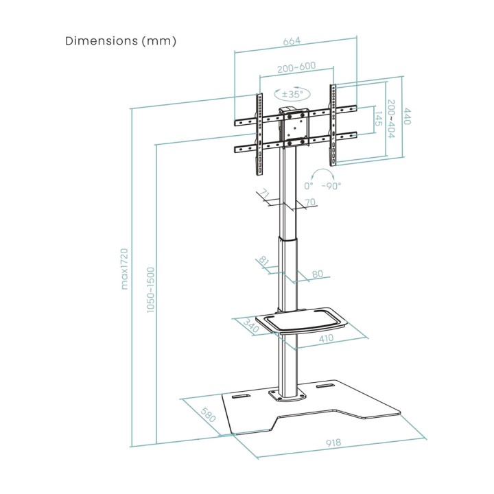 TOOQ Supporto da pavimento con rotazione di 90° per