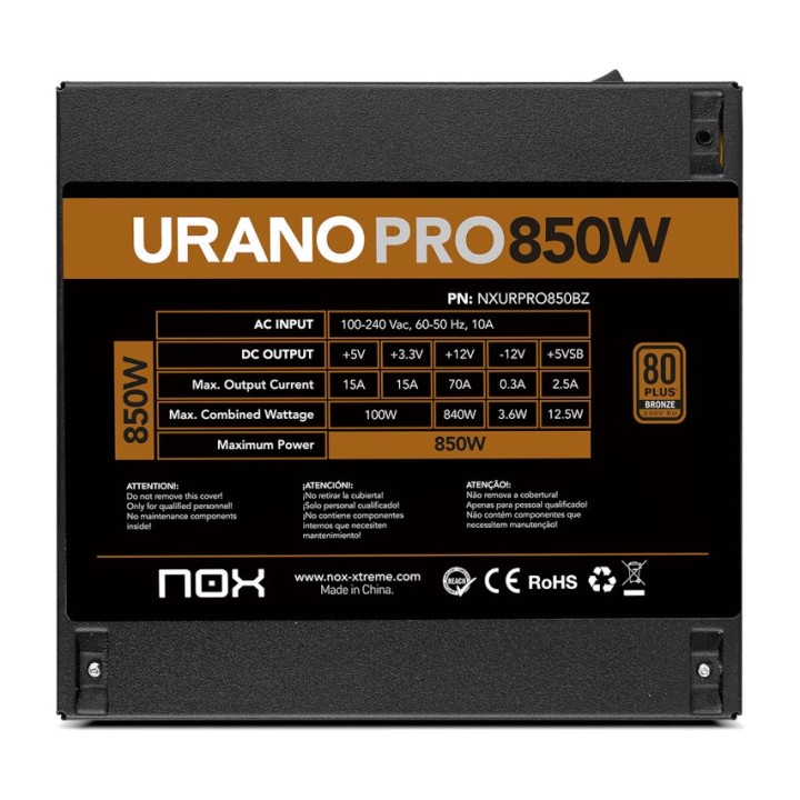 NOX Alimentation ATX pour PC URANO-PRO 850W 80-PLUS-BRONZE