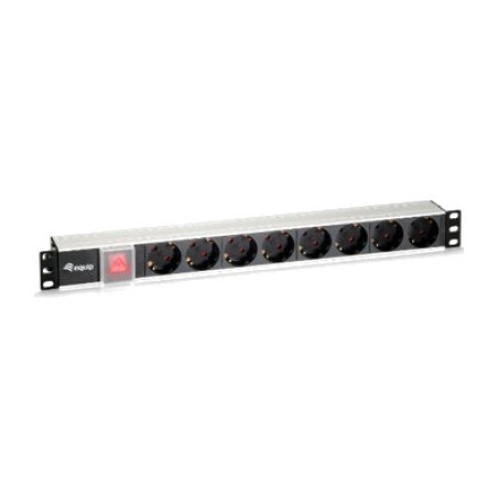 regleta de rack de aluminio con interruptor y 8 tomas schuko 19" 1u 3500w 16a 3x1.5mm2