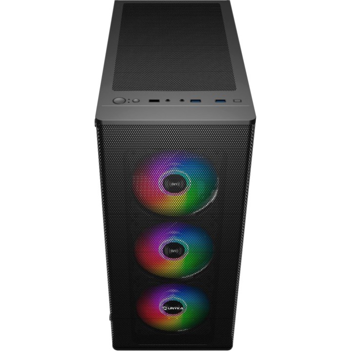 UNYKACH Carcasă PC gaming semi-tower cu sticlă temperată și