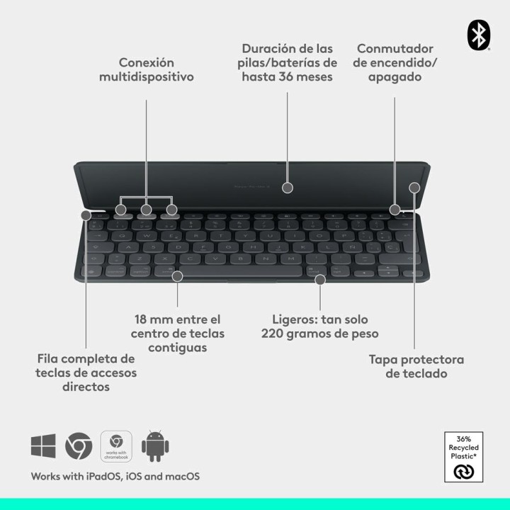 LOGITECH Ultraportable Bluetooth-Tastatur mit Abdeckung für