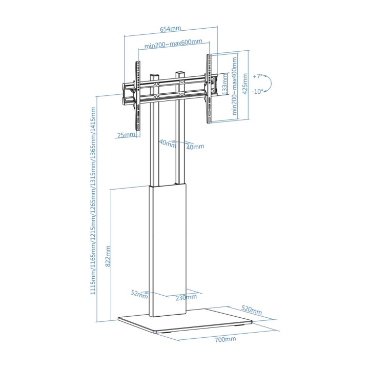 TOOQ Soporte de suelo con 7 alturas para televisor