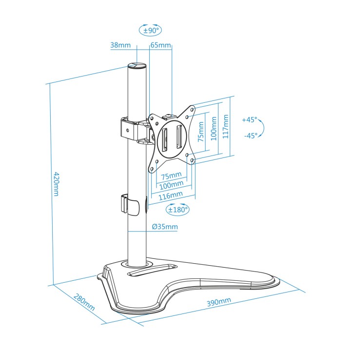 TOOQ Support de bureau pivotant et inclinable pour moniteur