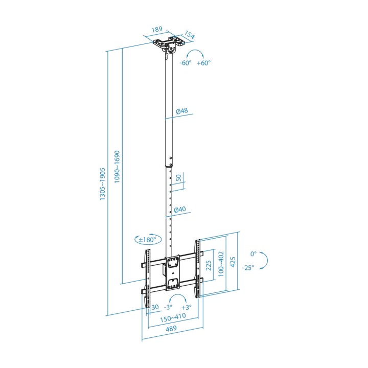 TOOQ Supporto da soffitto estensibile per TV LPCE1175TSLI-XL