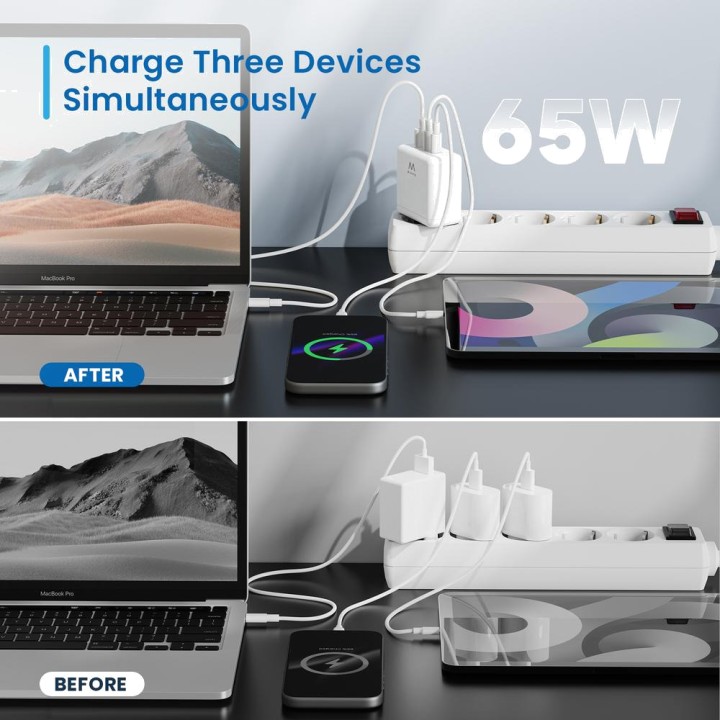 EWENT Caricatore da parete rapido GaN EW1333 65W 2XUSB-C