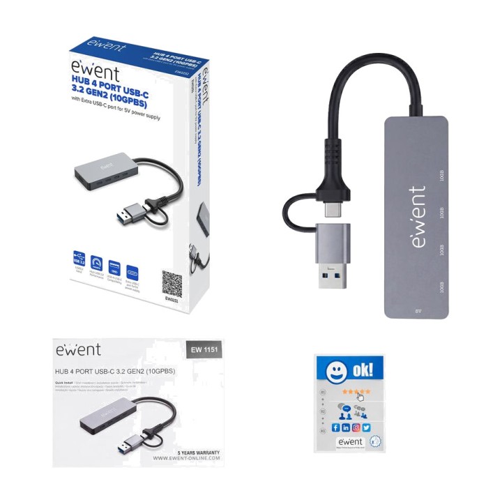 EWENT Hub USB-C con 4 porte di tipo C EW1151 3.2 GEN2