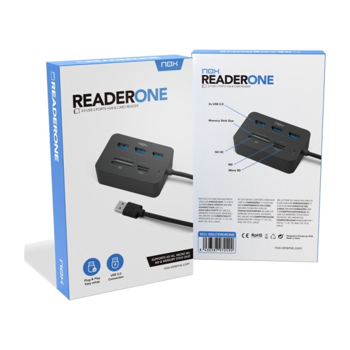NOX Card reader with 3 ports USB 3.0 LITE-READER-ONE