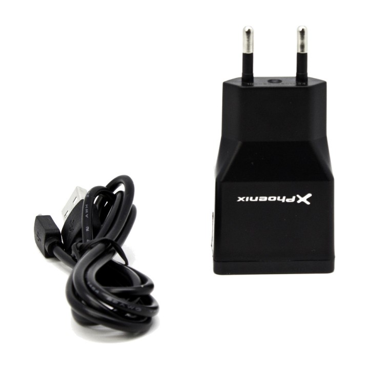 PHOENIX Kaksoisseinälaturi micro USB -kaapelilla 5V 2A