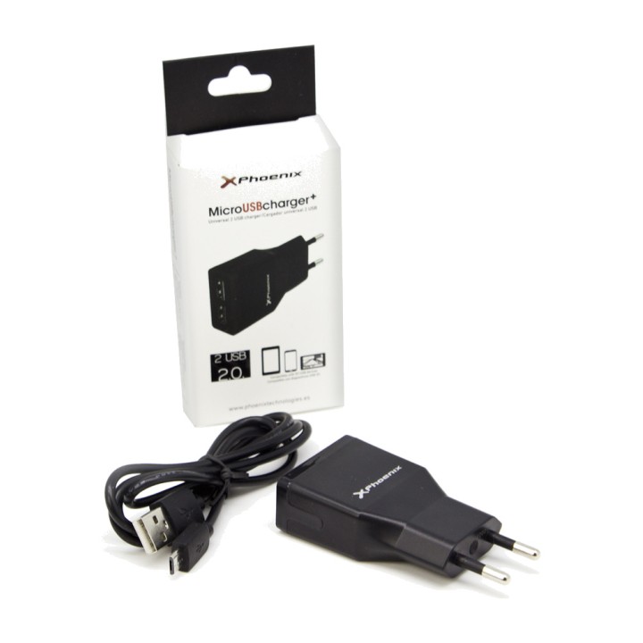 PHOENIX Kaksoisseinälaturi micro USB -kaapelilla 5V 2A
