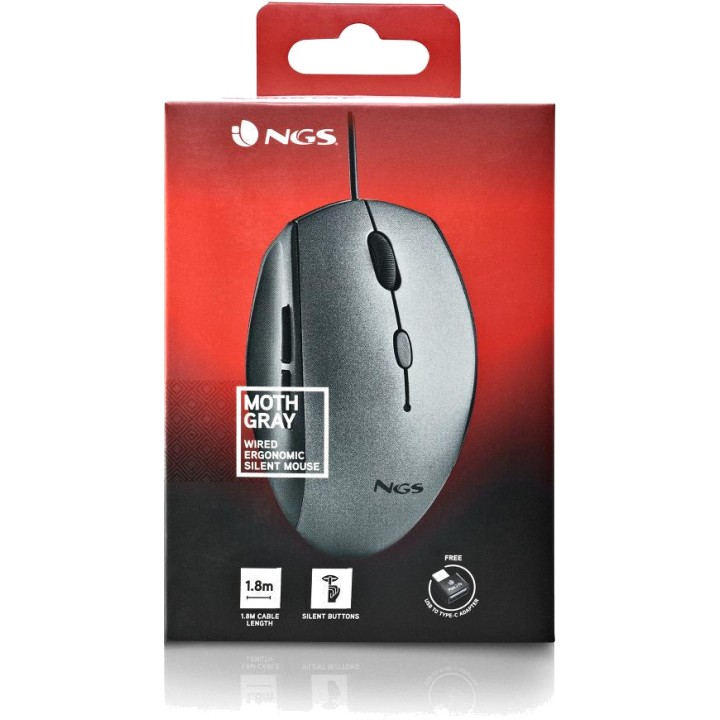 NGS Ergonomische, leise USB-Kabelmaus MOTH 1600DPI
