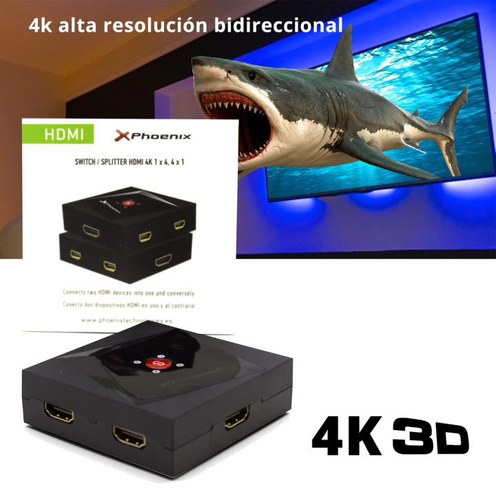PHOENIX Conmutador divisor HDMI bidireccional 4K 1X4/4X1 PHHDMISPLITTER4