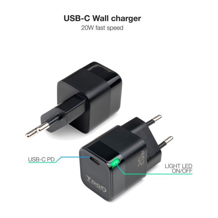 TOOQ Cargador de pared USB-C con Power Delivery TQWC-PD20 20W DSP0000019609