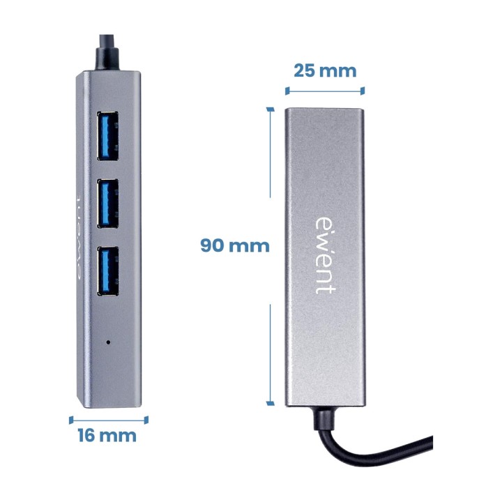 EWENT Hub USB 4 in 1 con 3 porte e rete Gigabit EW1159 3.2