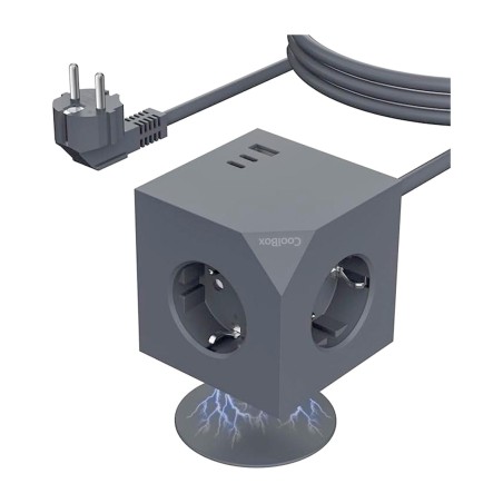 base multienchufe magnética con cable, tres tomas y puertos usb cubik-magnet 3-schuko 2xusb-c 1xusb-a pd-20w