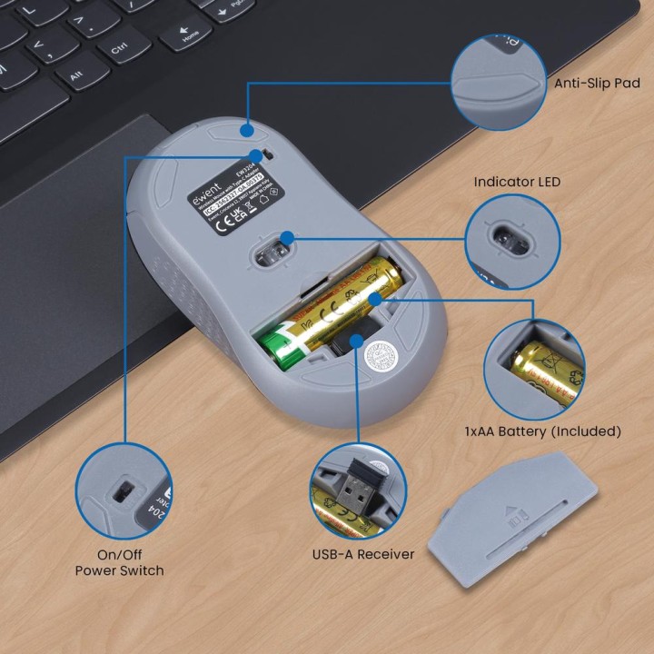 EWENT Mouse ottico wireless per ufficio EW3204 1600DPI