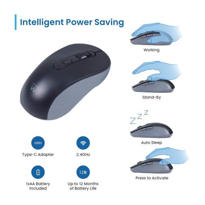 EWENT Souris optique sans fil pour bureau EW3204 1600DPI