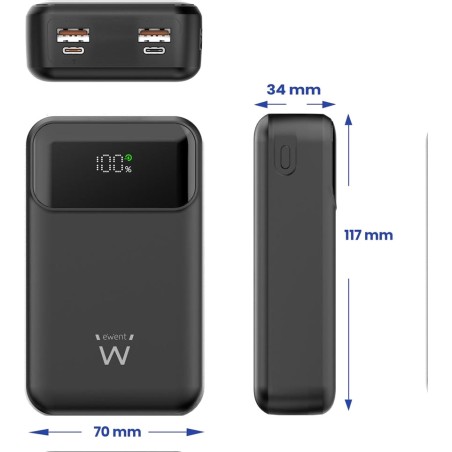 batería externa con carga rápida y pantalla led ew1164 20000mah 65w