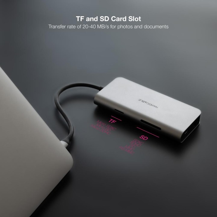 NANOCABLE USB-C-Hub 8-in-1 aus Aluminium mit HDMI,