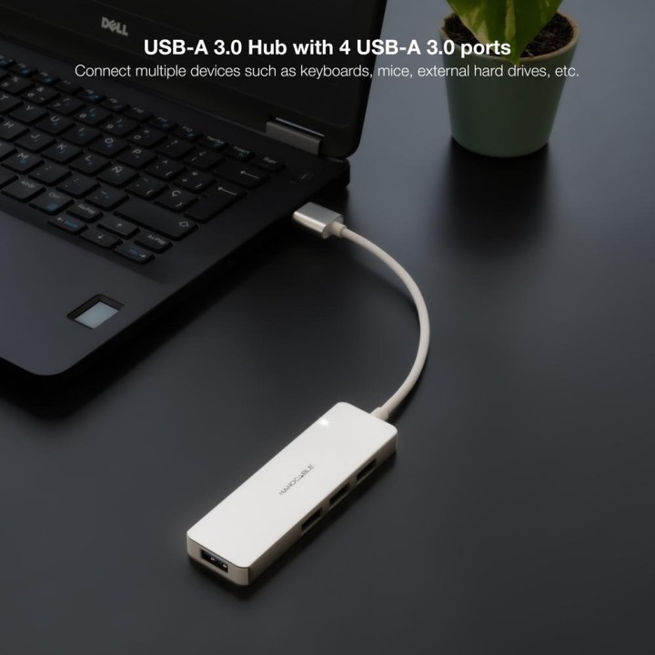 NANOCABLE Hub USB-A in alluminio con 4 porte 3.0 18 CM