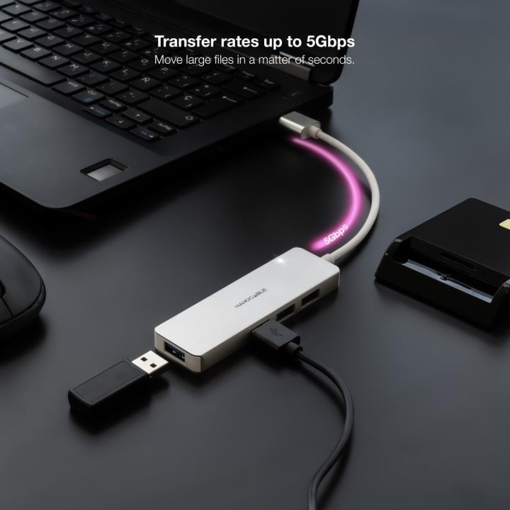 NANOCABLE USB-A-Hub aus Aluminium mit 4 Anschlüssen 3.0 18