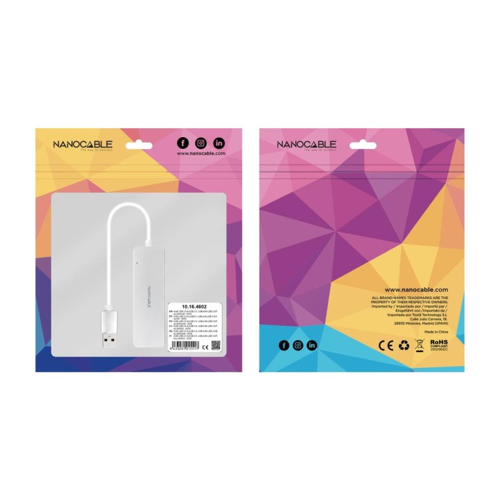 NANOCABLE Hub USB-A en aluminium avec 4 ports 3.0 18 CM