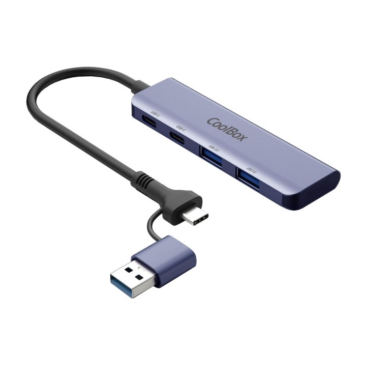 COOLBOX Aluminium hub with four ports and USB-C or USB-A