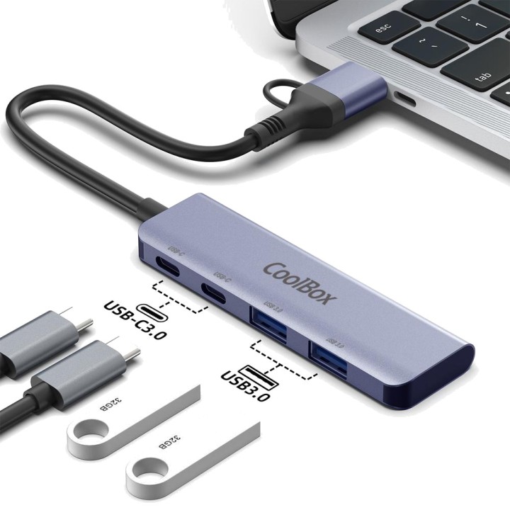 COOLBOX Hub in alluminio con quattro porte e connettore