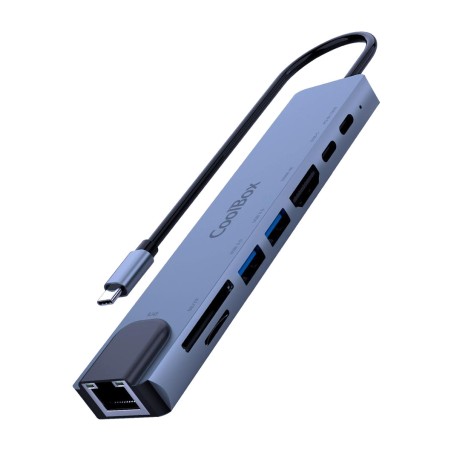 aluminijast multiport adapter usb-c z omrežjem rj45 in bralnikom kartic minidock-c81 hdmi-4k 2xusb-a pd-100w