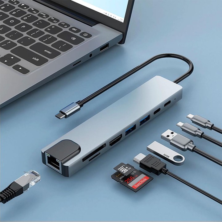COOLBOX Aluminium USB-C multiport adapter with RJ45 network