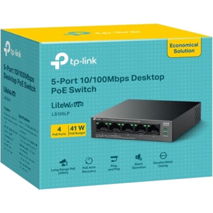TP-LINK 5-Port-Fast-Ethernet-Switch, unmanaged, mit 4 PoE