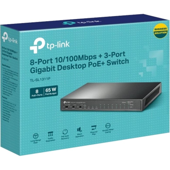 TP-LINK Switch não gerenciado de 8 portas PoE+ Fast Ethernet