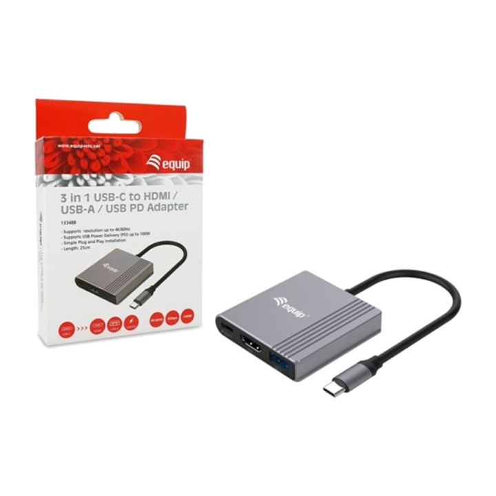 EQUIP Multiport adapter USB-C 3 v 1 s HDMI in polnjenjem PD