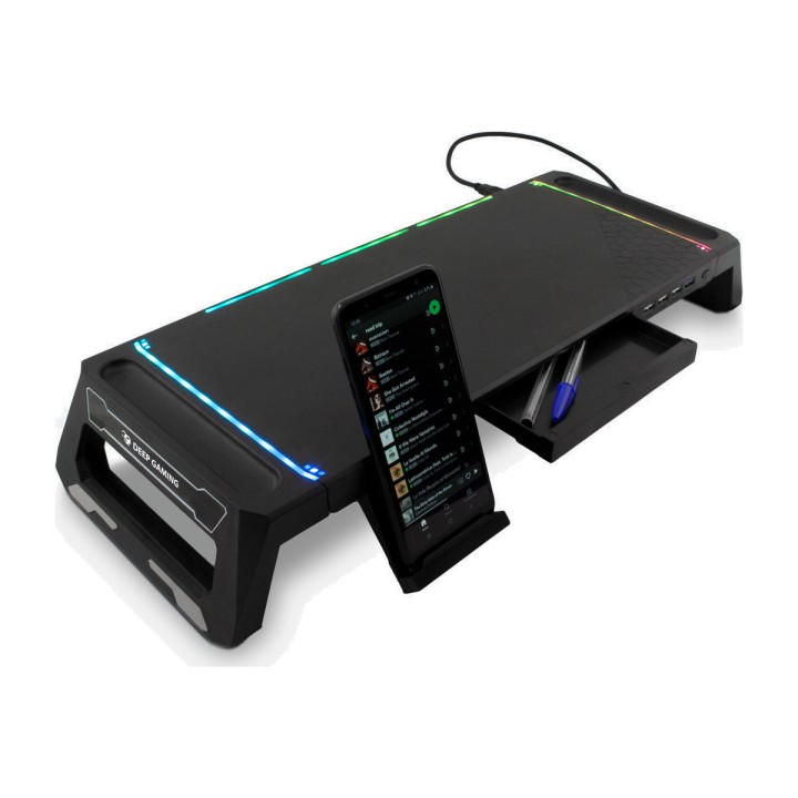 COOLBOX Elevador de monitor con hub, cajón e iluminación RGB