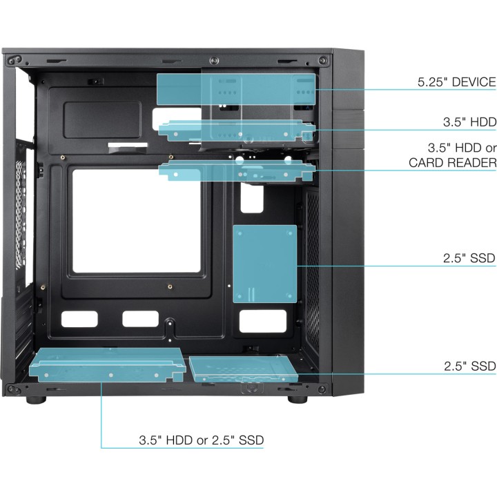 TOOQ Minitower skříň pro Micro-ATX a Mini-ITX se čtečkou