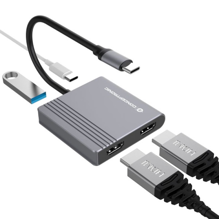 CONCEPTRONIC USB-C multiportadapter 4 i 1 för två skärmar