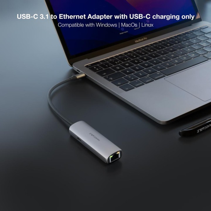 NANOCABLE USB-C til Ethernet-netværksadapter med Power