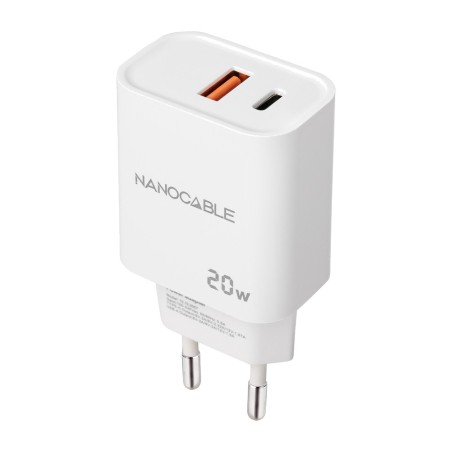 chargeur mural rapide avec ports usb-c et usb-a pd qc 20w
