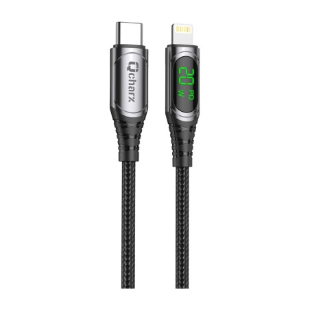 snabbladdningskabel med digital display och textilkabel för mobil mallorca-1m usb-c/lightning 3a 20w