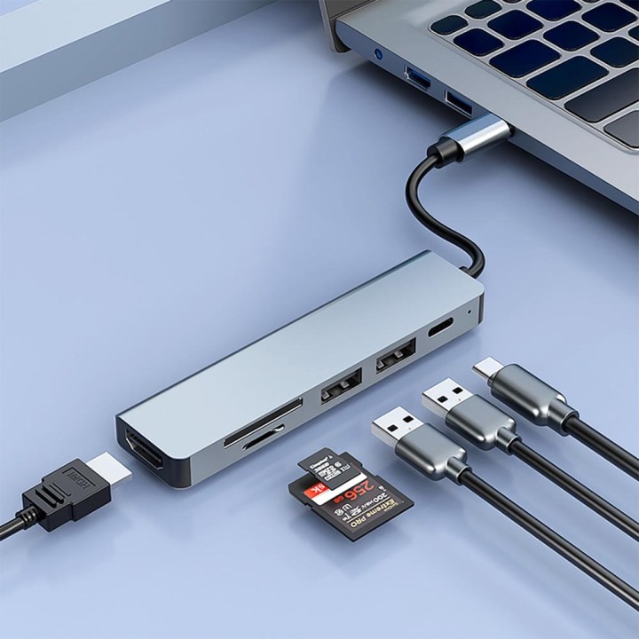 COOLBOX Hliníkový multiportový adaptér USB-C s čítačkou
