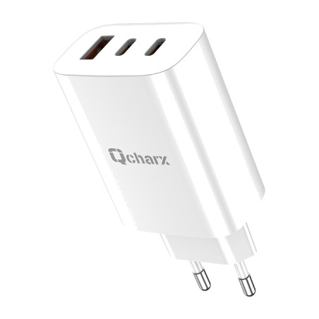 cargador gan de carga rápida con 2 puertos tipo c y 1 usb-a ares 65w