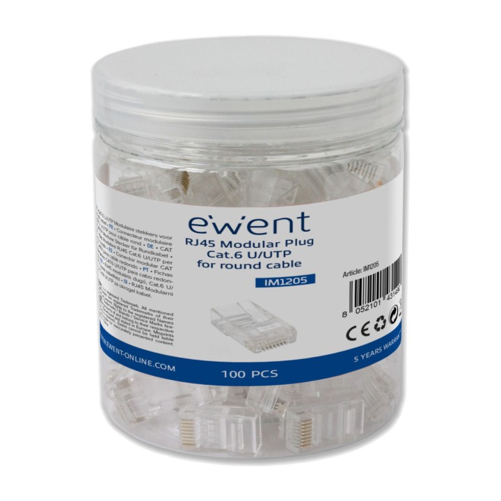 EWENT Pack de 100 conectores de red RJ45 para cable rígido