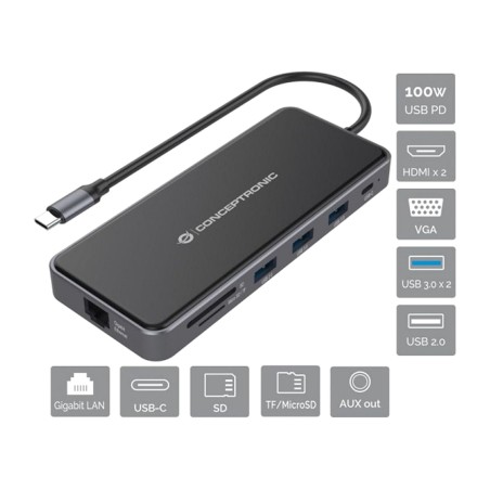 docking station usb-c 12 in 1 con hdmi e vga donn15g 4k 30 hz rj45 pd sd/microsd