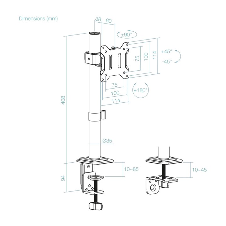 TOOQ Height-adjustable desk monitor stand DB1130TN-B 17-32"