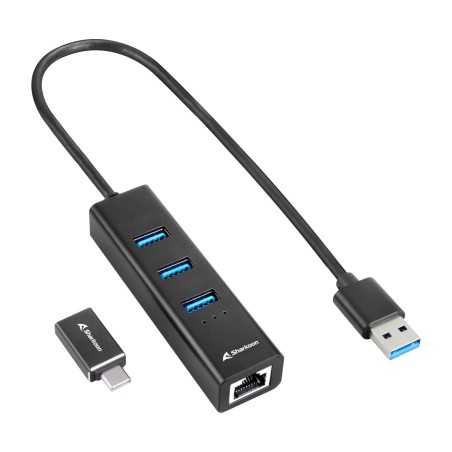 hub de aluminio con tres puertos, red ethernet y adaptador tipo c usb-a-3.2-gen1 rj45